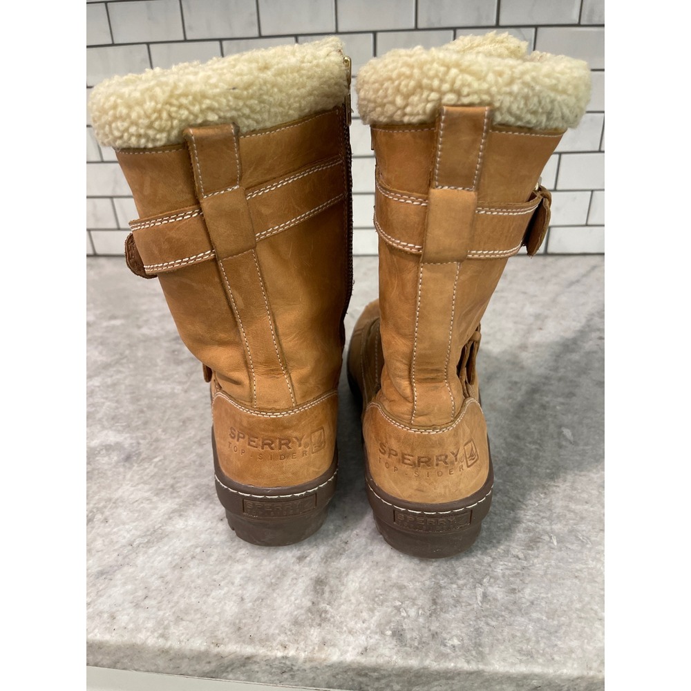Sperry Boots Womens 11 Tan Leather Shearling Lined Thinsulate Duck Boots Buckle - Picture 4 of 9